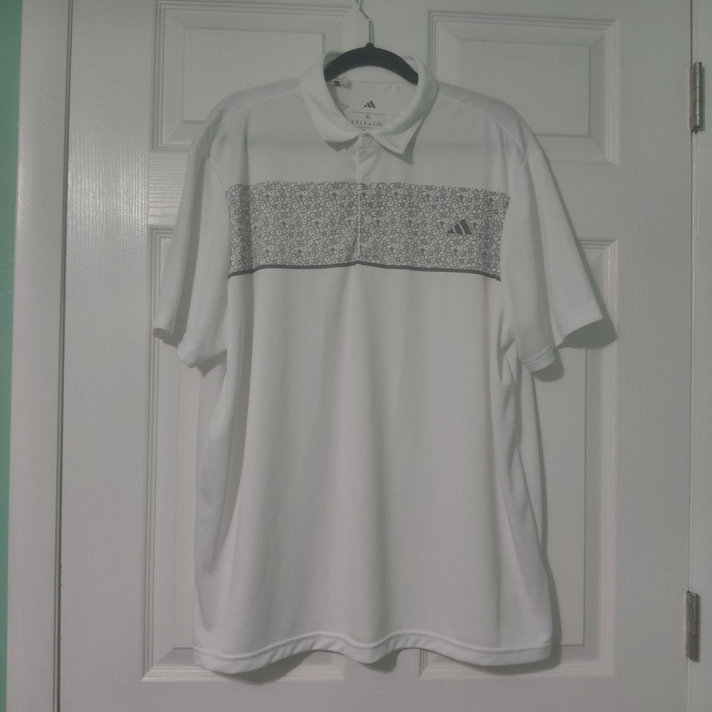 Adidas Mens Golf Polo Shirt White Floral Chest Band XL KD9364 AD4001